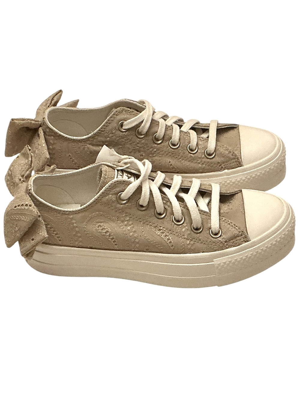 Converse Women's Chuck Taylor All Star Lift Bow Tan Platform Sneakers Size- 6.5